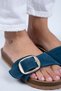Jade Women's Genuine Leather Single Buckle Petrol Suede - Gold Slippers - 4