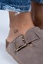 Zeta Women's Genuine Leather Belted Buckle Mink - Gold Slippers - 3