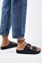 Anjelic Croco Women's Genuine Leather Double Buckle Black Slippers - 6