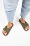 Lirio Women's Genuine Leather Single Strap Double Buckle Khaki Slippers - 7