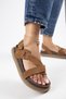 Azelya Women's Genuine Leather Buckled Scarf Sandals Tan - 5