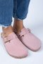 Zeta Women's Genuine Leather Belted Buckle Pink - Gold Slippers - 2