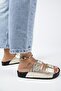 Anjelic Croco Women's Genuine Leather Double Buckle Gold Slippers - 6