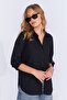 Women's Black Linen Effect Shirt with Pockets| MKS163420-01 - 7