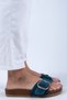 Jade Women's Genuine Leather Single Buckle Petrol Suede - Gold Slippers - 2