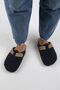 Suzen Teddy Women's Textile Furry Genuine Leather Belted Buckle Navy Blue-Sand Slippers - 7