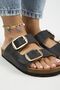 Irene Antique Women's Leather Genuine Leather Double Buckle Black Gold Slippers - 3