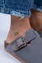 Zeta Women's Genuine Leather Belted Buckle Dark Gray - Oxide Slippers - 4