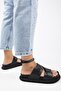 Tulipan Women's Genuine Leather Black Slippers with Straps - 6