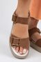 Vena Women's Genuine Leather Buckle Tan Sandals - 5