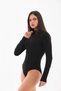 Black Bone Zippered Long Sleeve Women's Swimsuit Hijab Surfing Swimsuit - 7
