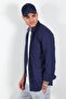 Slim Fit Slim Fit 100% Cotton Button Collar Oxford Navy Blue Men's Shirt |   Me23S 116596 - 4