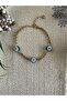 Elegant Stainless Steel Bracelet with Beaded Eye Charm and Embellished - 3