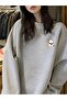 Women's Gray Figure Plush Printed Crew Neck Sweatshirt