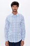 Men's Slim Fit Long sleeve Sleeve 100% Cotton Linen Texture Checked Shirt - 2