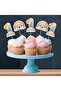 Rainbow Themed Set of 3 One 1 Year Old Birthday Ornament Banner + Cake Ornament + Cupcake Cardboard - 3