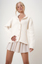 Cream Pearl Buttoned Woven Knitwear Jacket with Stitching Detail Alc-X12764 - 2