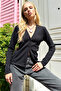 Women's Black V-Neck Buttoned Long Sleeve Cardigan Alc-X12695 - 2