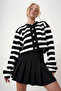 Women's Black Crew Neck Striped Gold Button Knitted Sweater Cardigan Alc-X12744 - 2