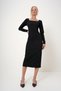 Women's Black Square Collar Midi Length Zippered Crepe Knitted Dress Alc-X12785 - 3