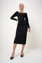 Women's Black Square Collar Midi Length Zippered Crepe Knitted Dress Alc-X12785
