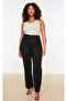 Siyah Straight/Düz Kesim Yüksek Bel Nervür Dikişli Dokuma Pantolon TBBSS22PL0301 - 2