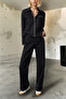 Black Ribbed High Waist Wide Leg Jeans Twoaw25Je00182