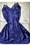 Navy Blue Satin Short Nightgown - Women's Plus Size
