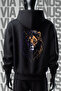 Colorful Lion Printed Front and Back 3 Thread Wide Pattern Black Hooded Sweatshirt