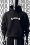 Gym Therapy Front and Back Printed 3 Thread Wide Fit Black Hooded Sweatshirt - 2