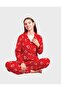 Women's Cotton Suede Fabric Red Heart Patterned Shirt Collar Buttoned Long Sleeve Pajama Set