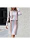 Pencil Skirt Crew Neck Sweater Double Set - 6