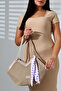 New Season Women's Shoulder Bag with Scarf and Corn Detail - 6