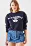 Women's Navy Blue Three Thread Embroidered Rochelle Text Printed Sweatshirt Mbhs001 60601001 - 3
