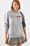Women's Gray Melange Three Thread Shaded Colorful Heart Printed Sweatshirt Mbhs007 60601007 - 5