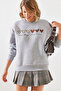 Women's Gray Melange Three Thread Shaded Colorful Heart Printed Sweatshirt Mbhs007 60601007