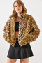 Women's Camel Leopard Patterned Faux Fur Coat 2426 60251795 - 6