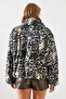 Women's Navy Blue Leopard Patterned Faux Fur Coat 2426 60251795 - 3