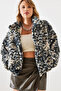 Women's Navy Blue Leopard Patterned Faux Fur Coat 2426 60251795