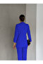 Cobalt Blue Folded Sleeve Detail Blazer Jacket and Carrot Cut Pants Atlas Woven Fabric Suit - 3