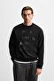 Men's Oversize Sweatshirt Life Story Printed Black – Crew Neck, 3 Thread Rastering - 5