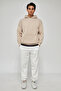 Men's Beige Unisex Plain Hooded Collar Cotton Pocket Detailed Sweatshirt