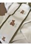Hand-Embroidered Teddy Bear Detail Khaki Color Newborn Jumpsuit and Ruffled Beanie Hat - 2