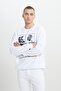 White Batman Licensed 3 Thread Men's Sweatshirt - Loose Fit, Loose Fit, Cotton, Crew Neck - 3
