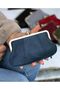 Clip-on Leather Navy Blue Women's Wallet