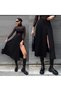 Black Semi-Pleated Midi Inner Shorts Slit Detail Skirt (ORDER ONE SIZE UP)