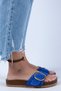 Jade Women's Genuine Leather Single Buckle Blue Suede - Gold Slippers - 4