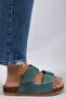 Vina Women's Genuine Leather Double-Velcro Mint Green Slippers - 2