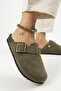 Zeta 2 Women's Genuine Leather Belted Buckle Sabo Khaki Slippers - 4