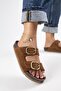 Jazmin Women's Genuine Leather Double Buckle Tan Slippers - 5
